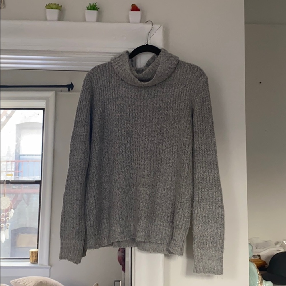 Grey oversized cowl neck fall sweater